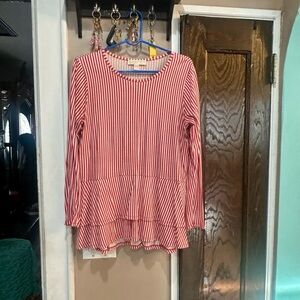 Michael Kors Red and White Striped Layered Top